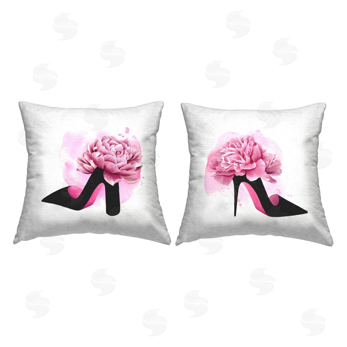 Glam Fashion Heels Pink Black Flower Shoes Outdoor Printed Pillow, Home Decor by Grace Popp