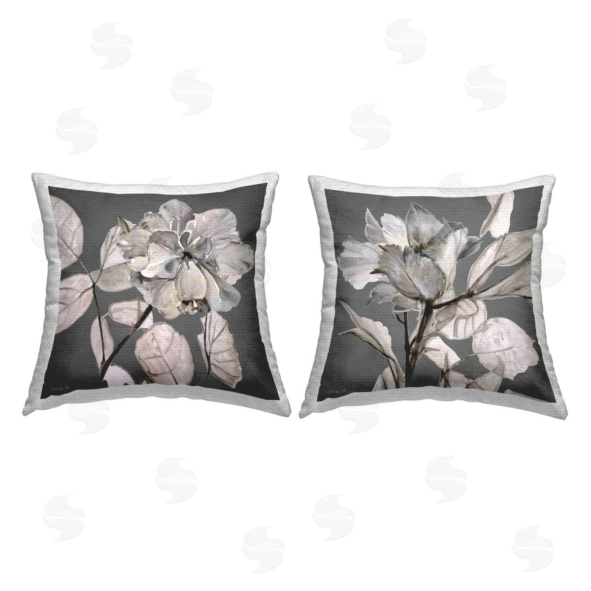 Gray Floral Close Up Neutral Flowers Outdoor Printed Pillow, Home Decor by Stellar Design Studio