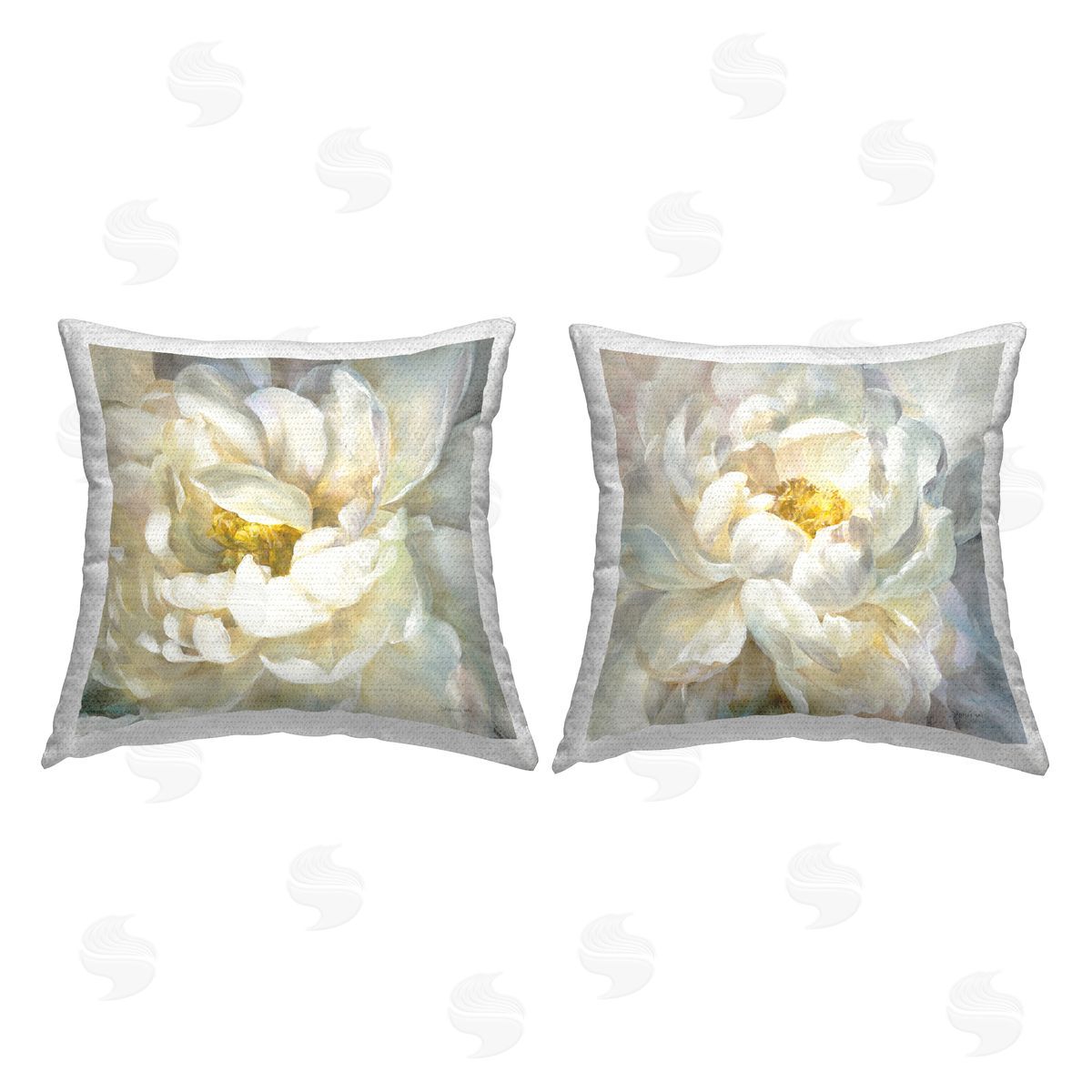 Blooming Soft Florals White Peonies Outdoor Printed Pillow, Home Decor by Danhui Nai