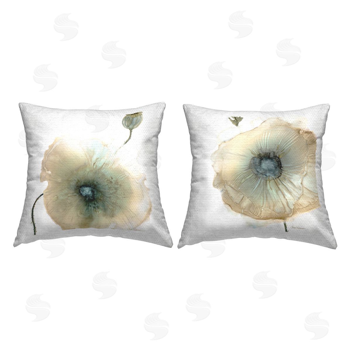 Abstract Neutral Layered Floral Poppy Petals Outdoor Printed Pillow, Home Decor by Carol Robinson