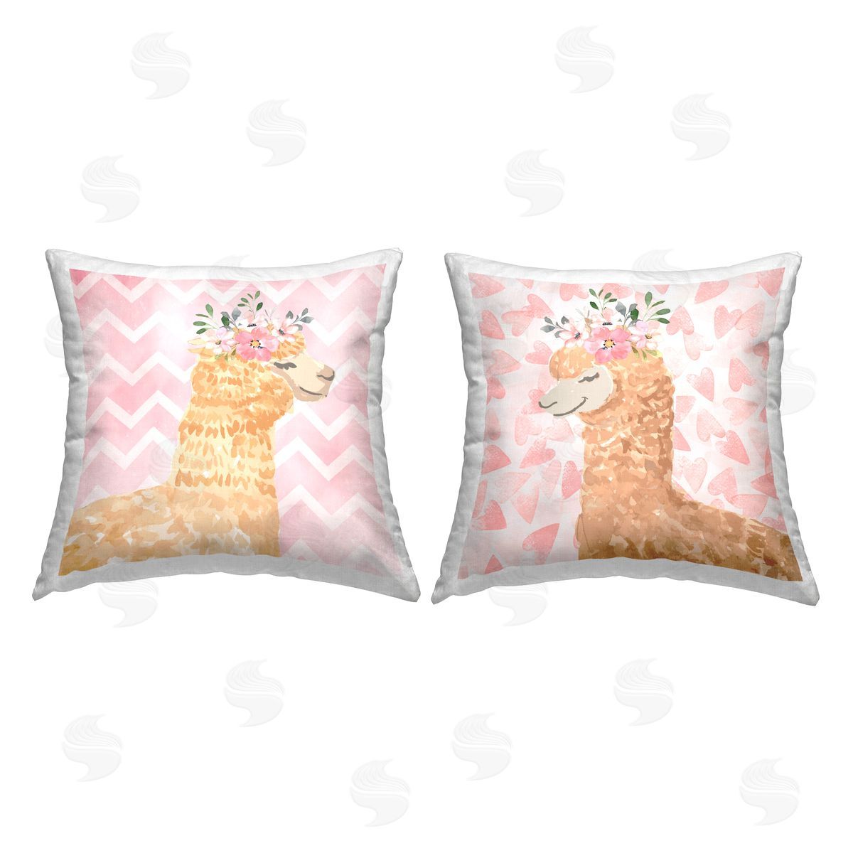 Nicole DeCamp Pastel Patterned Alpaca Pink Floral Crown Printed Plush Polyester Throw Pillow