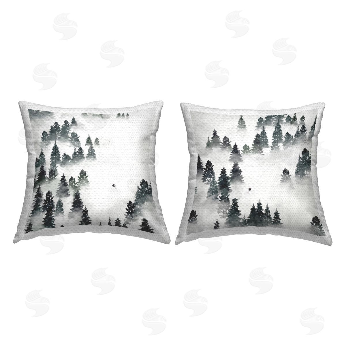 Snowy Ski Slopes Mountain Pine Trees Outdoor Printed Pillow, Home Decor by Ziwei Li