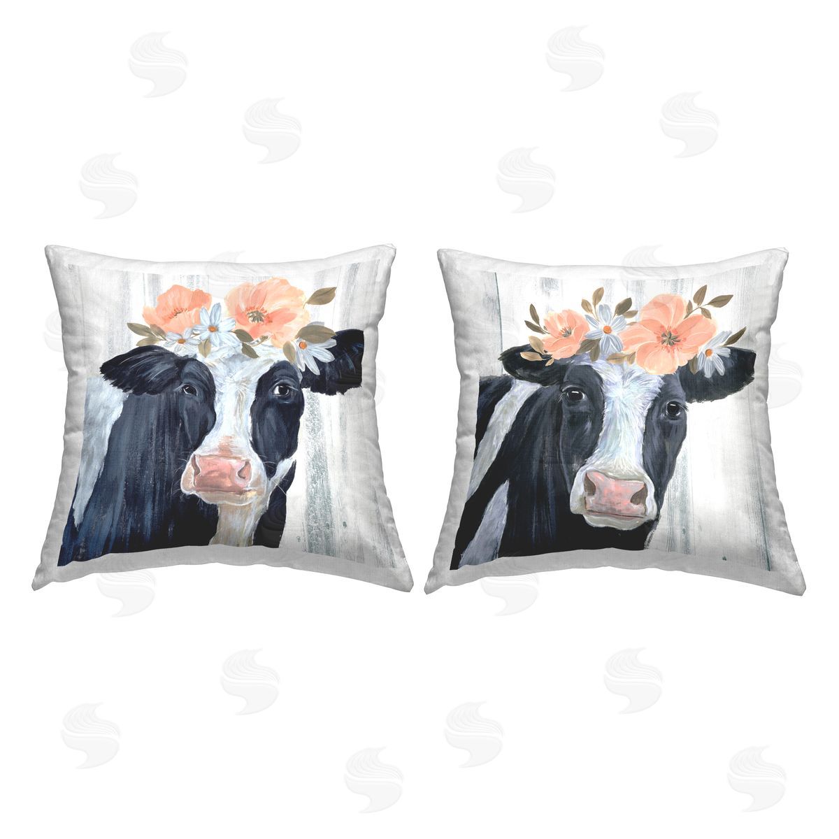 Country Cow Pink Floral Blooms Decorative Printed Pillow, Home Decor by Annie Warren