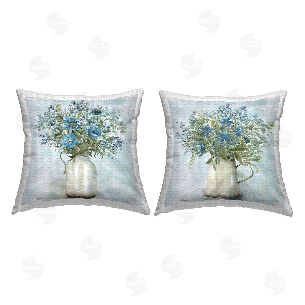 Blue Country Flower Arrangements Outdoor Printed Pillow, Home Decor by Carol Robinson