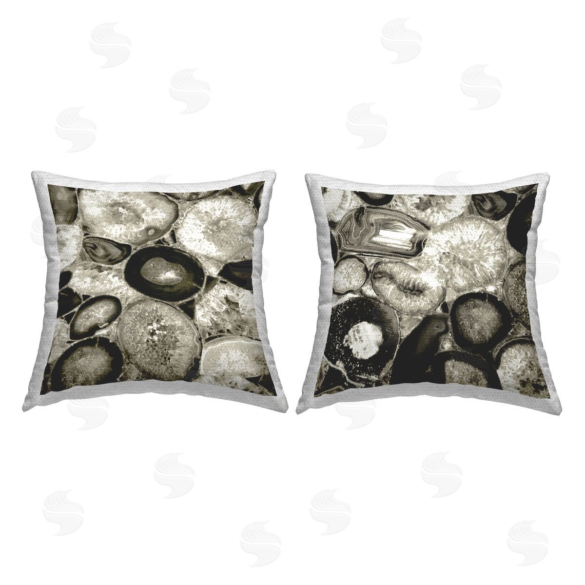 Monochrome Geodes Agate Gems Outdoor Printed Pillow, Home Decor by Danielle Carson