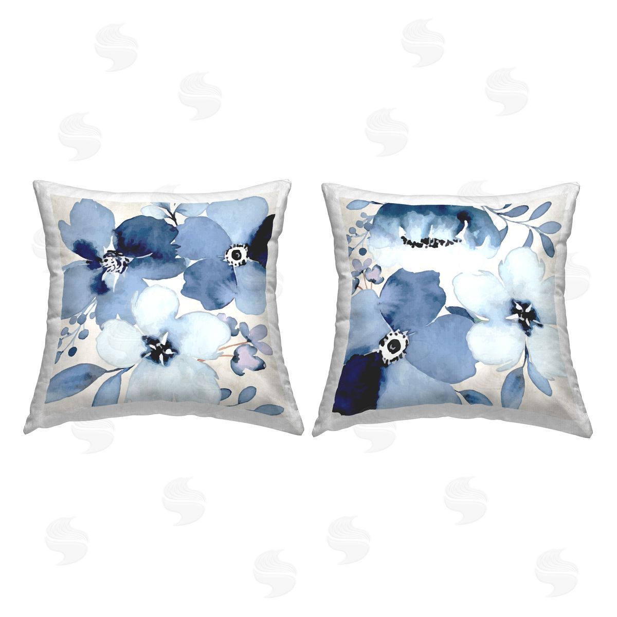 Nicole DeCamp Modern Blue Blossom Petals Printed Plush Polyester Throw Pillow