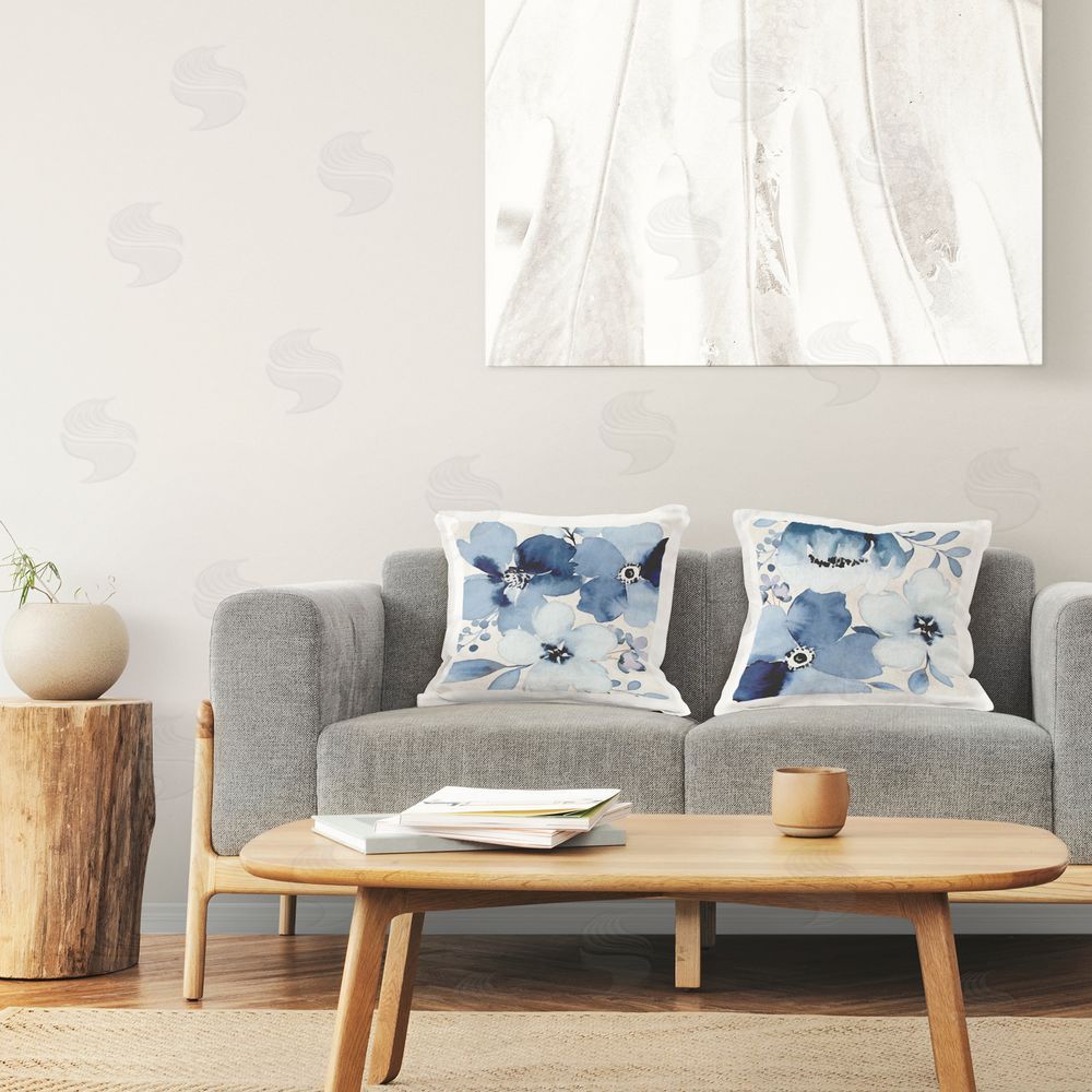 Nicole DeCamp Modern Blue Blossom Petals Printed Plush Polyester Throw Pillow On Chair