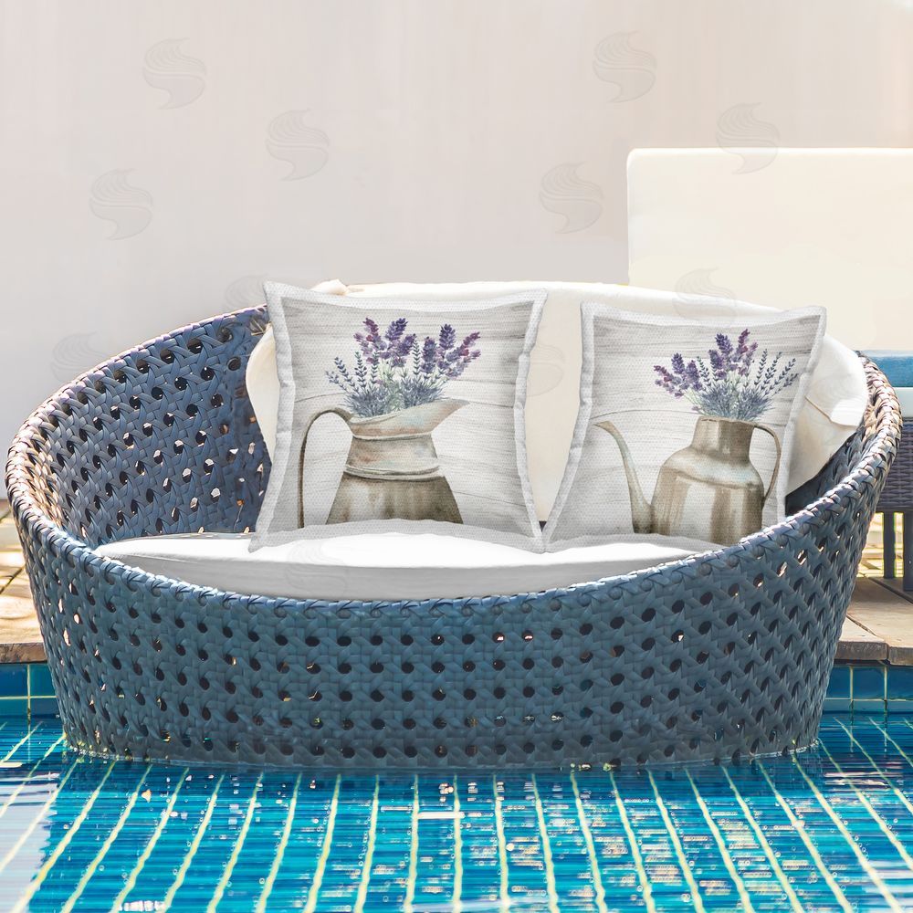 Nicole DeCamp Farmhouse Lavender Bunches Outdoor Quick-Dry Polyester Printed Throw Pillow in Back Yard
