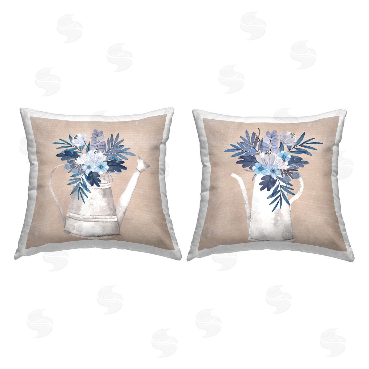 Nicole DeCamp Blue Country Bouquets Patterned Printed Plush Polyester Throw Pillow