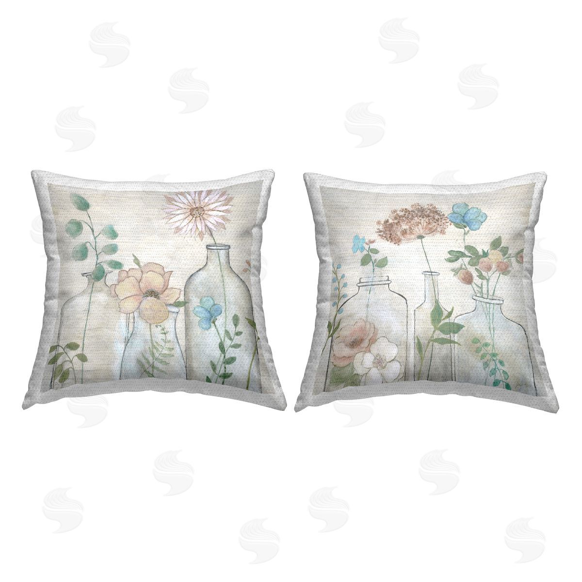 Soft Cottage Flowers Blooming Outdoor Printed Pillow, Home Decor by Janet Tava