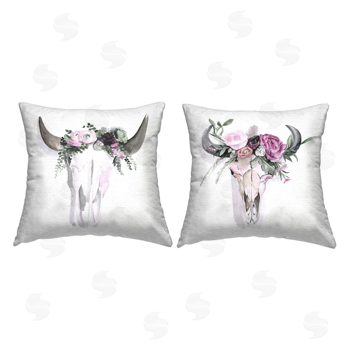 Boho Cattle Skull Floral Garlands Outdoor Printed Pillow, Home Decor by Jennifer Paxton Parker