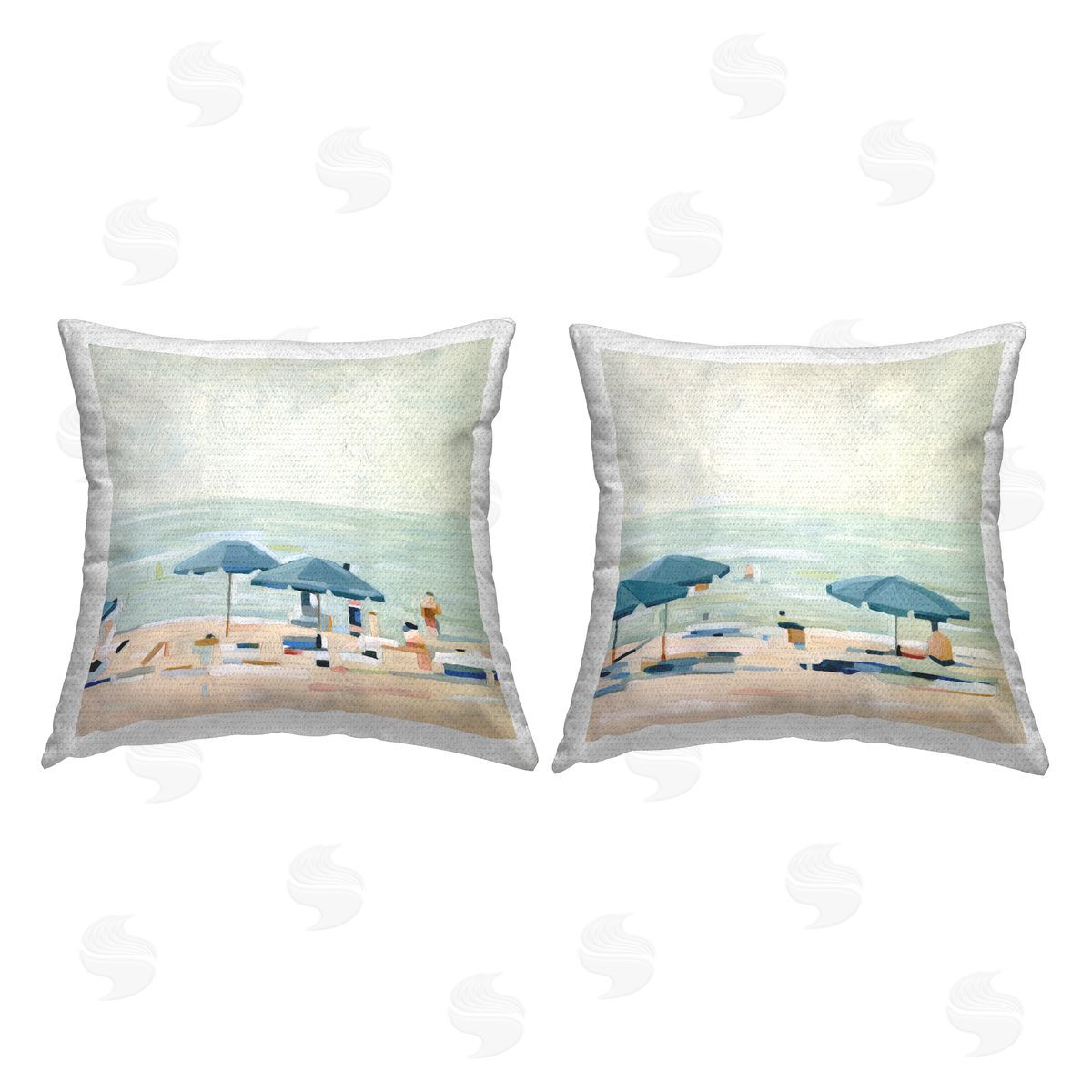 Beachgoers Sunny Summer Shoreline Outdoor Printed Pillow, Home Decor by Emma Scarvey