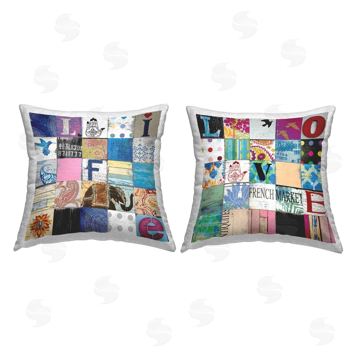 Life Love Bold Typography Collage Outdoor Printed Pillow, Home Decor by Charlie Carter