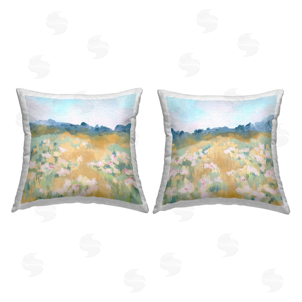 Pink Floral Meadow Landscape Outdoor Printed Pillow, Home Decor by June Erica Vess