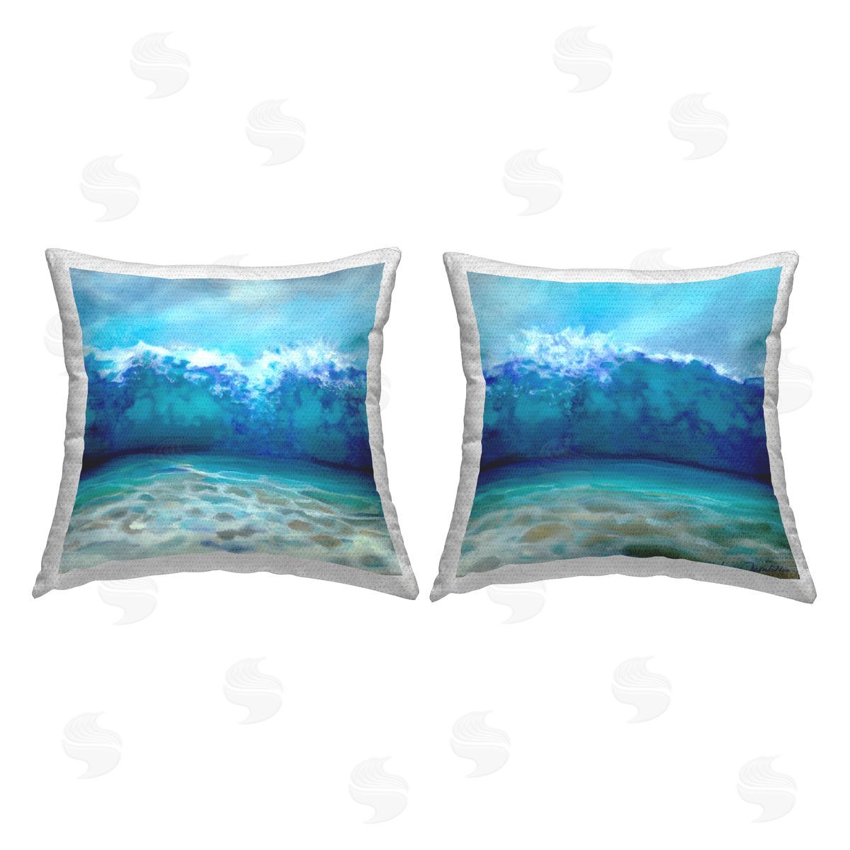 Tsunami Waves Crashing Outdoor Printed Pillow, Home Decor by Louise Montillio