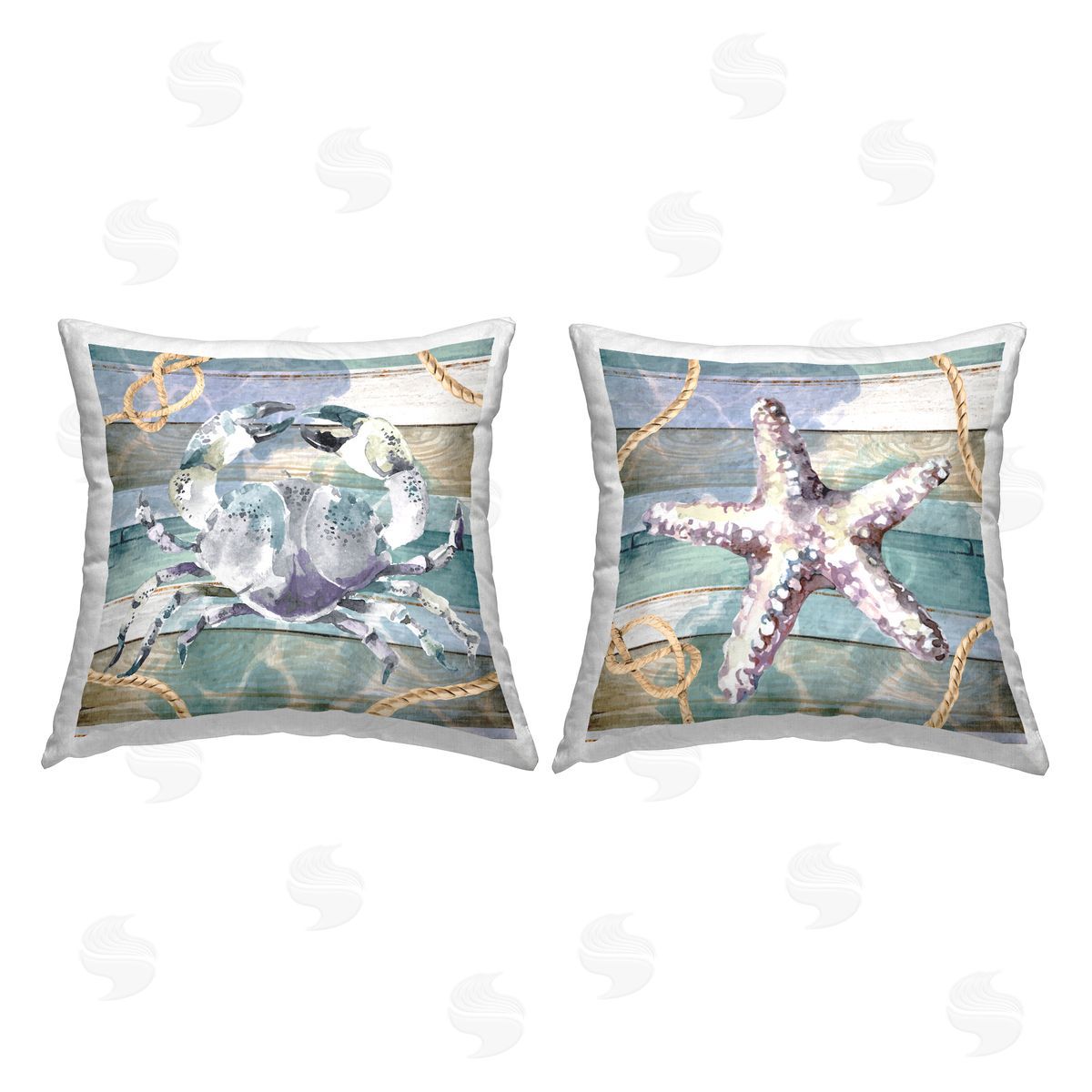 Nicole DeCamp Nautical Sea Life Stripes Printed Plush Polyester Throw Pillow