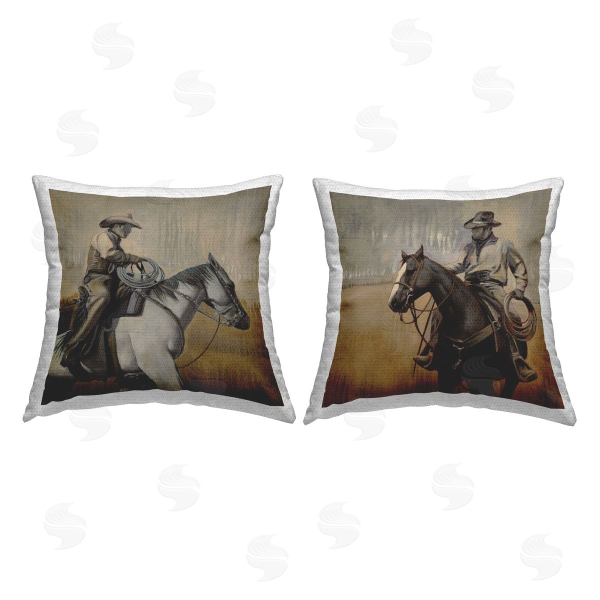 Western Cowboys Rustic Scene Outdoor Printed Pillow, Home Decor by Stacy Daguiar