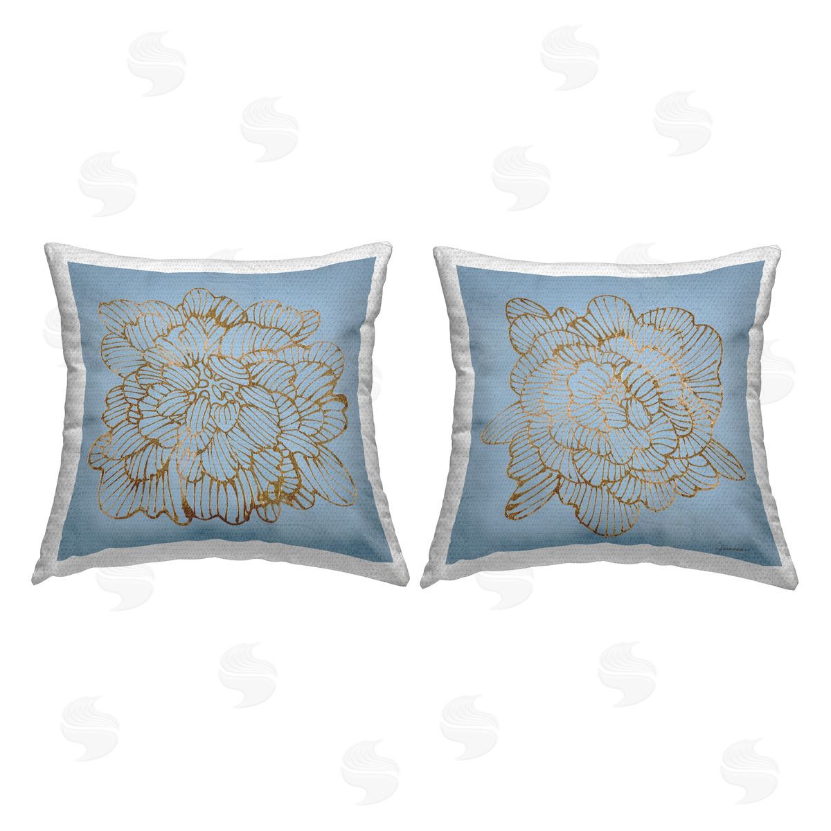 Blue Glam Flower Blossoms Outdoor Printed Pillow, Home Decor by Liz Jardine