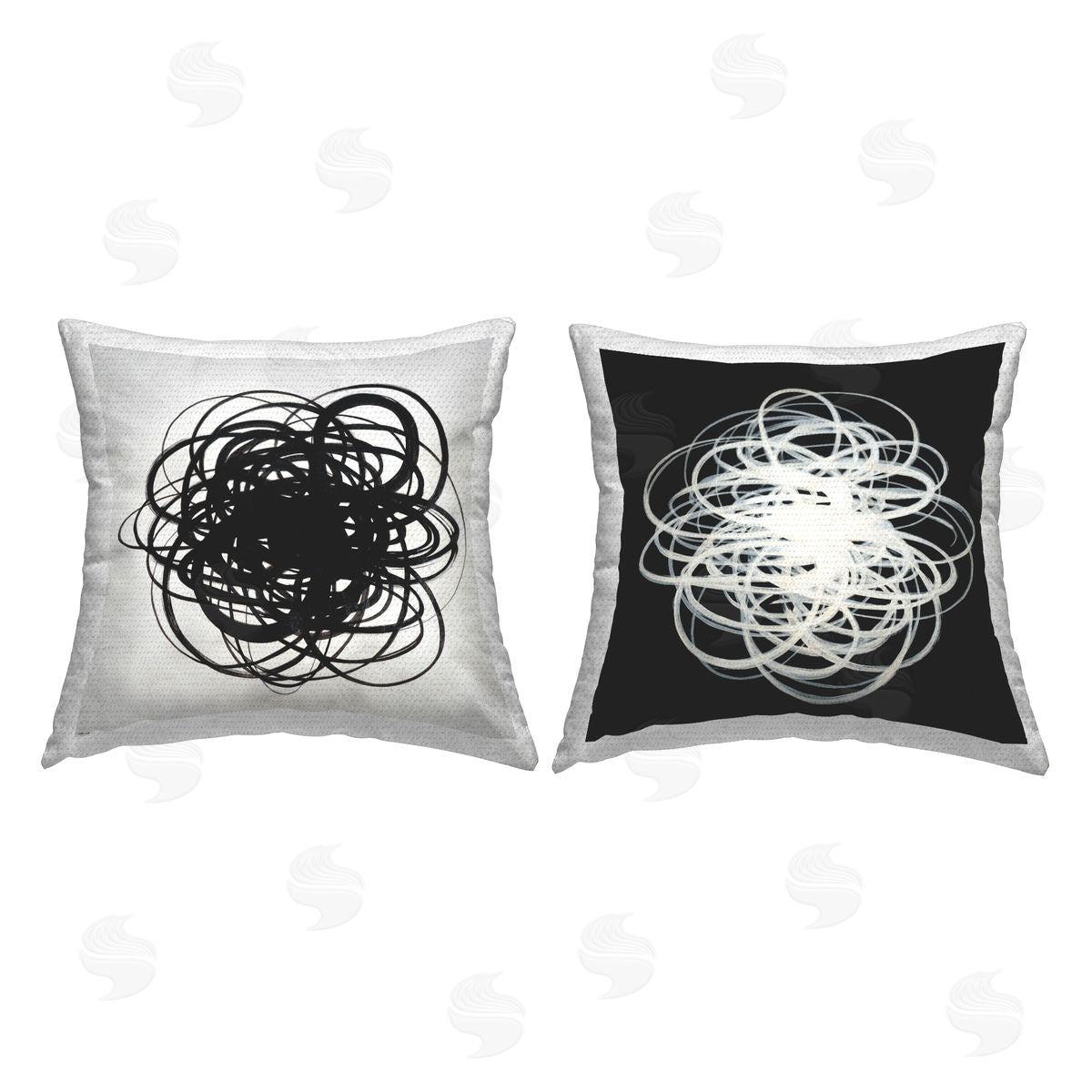 Black & White Chaotic Scribble Outdoor Printed Pillow, Home Decor by KC Haxton