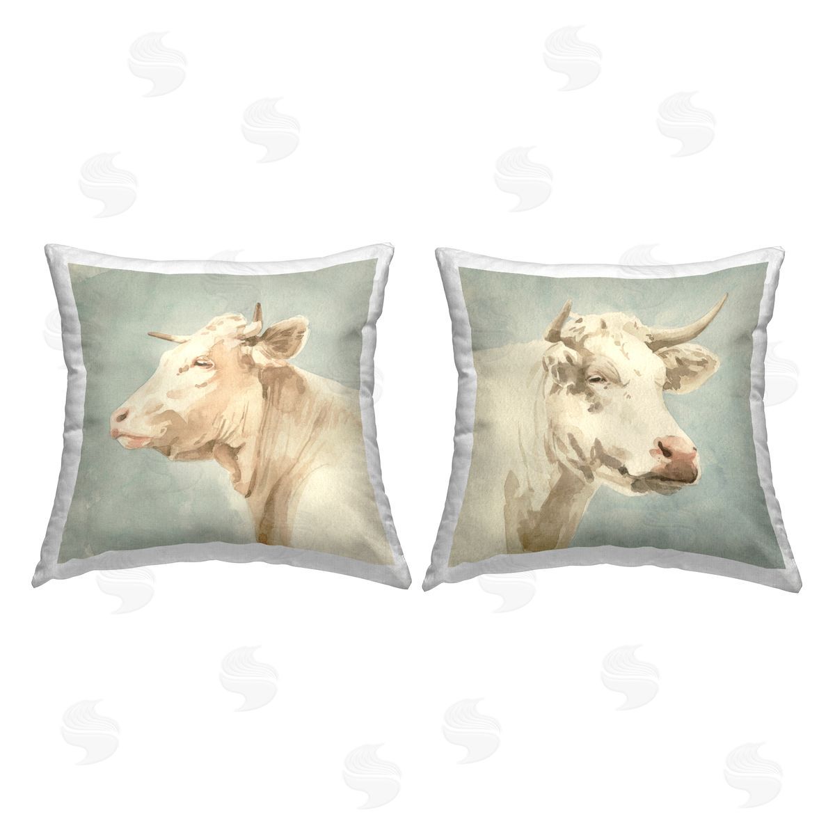 White Cows Animal Portrait Decorative Printed Pillow, Home Decor by Emma Caroline