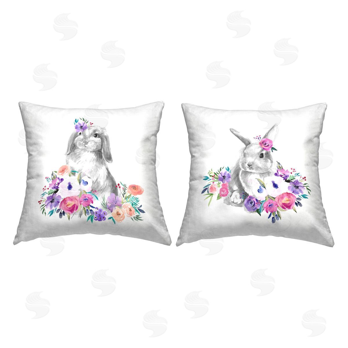 Rabbits with Spring Florals Decorative Printed Pillow, Home Decor by Jennifer Paxton Parker