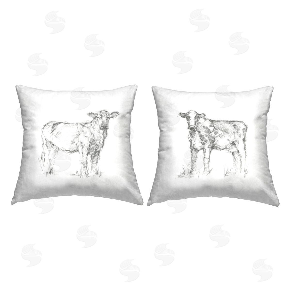 Cows in Sketched Style Decorative Printed Pillow, Home Decor by Ethan Harper