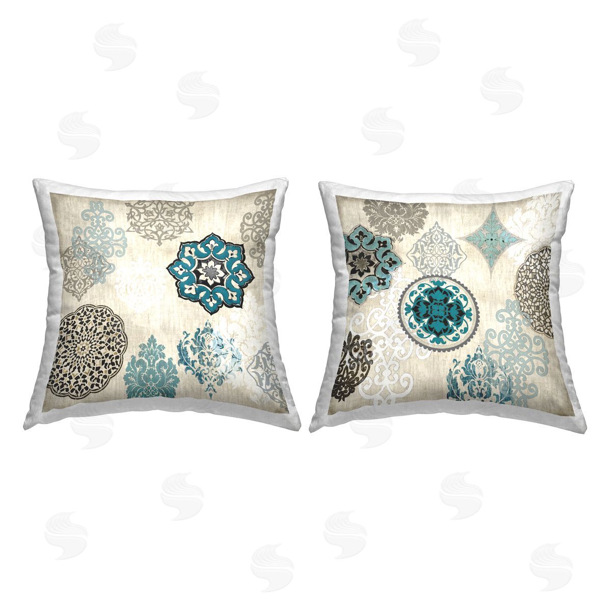 Blue & Beige Boho Pattern Decorative Printed Pillow, Home Decor by Ellie Roberts