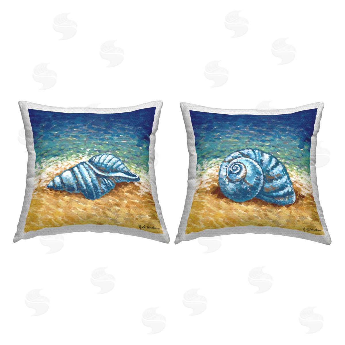 Abstract Seashells on Shore Outdoor Printed Pillow, Home Decor by Nidhi Wadhwa