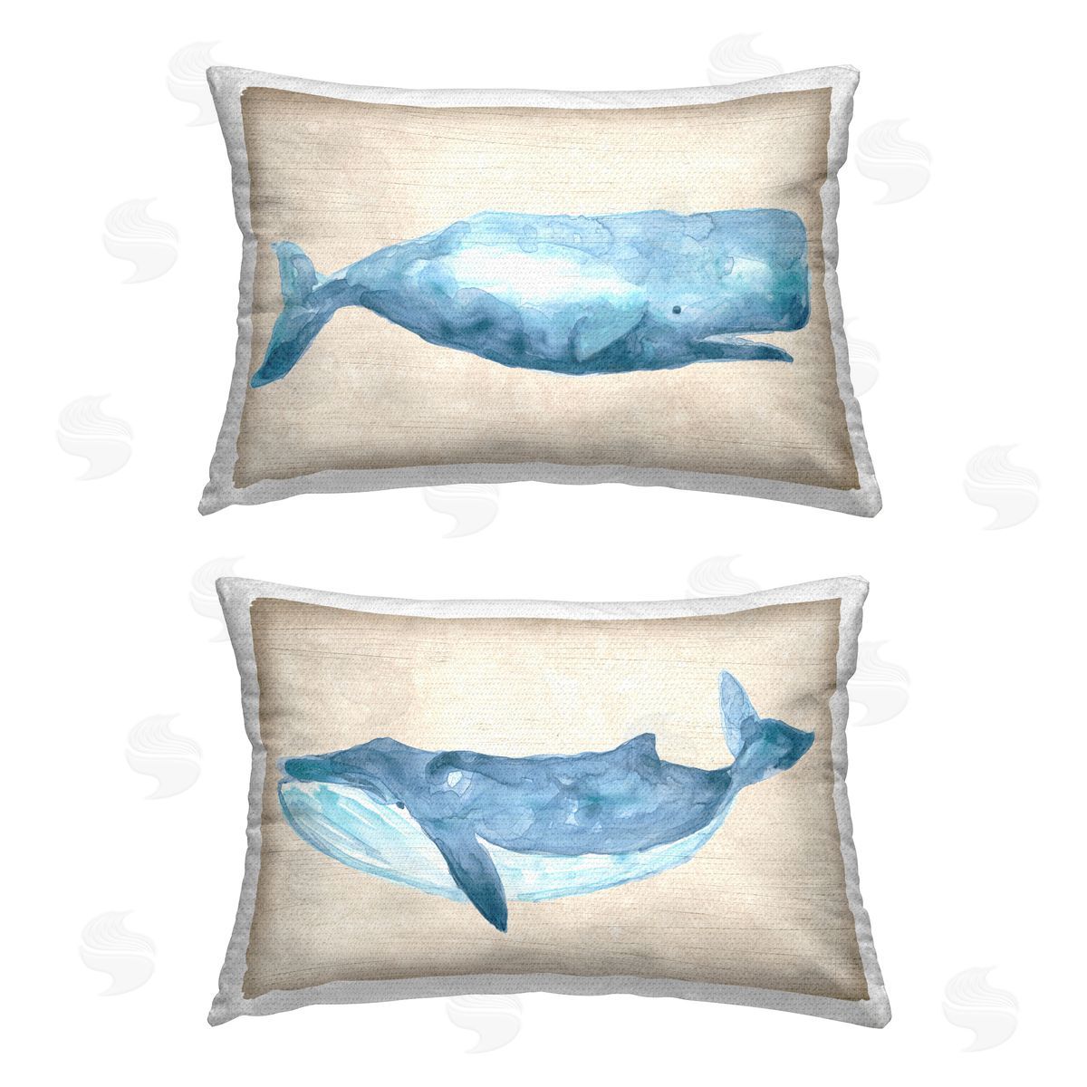 June Erica Vess Blue & Beige Whales Outdoor Quick-Dry Polyester Printed Throw Pillow