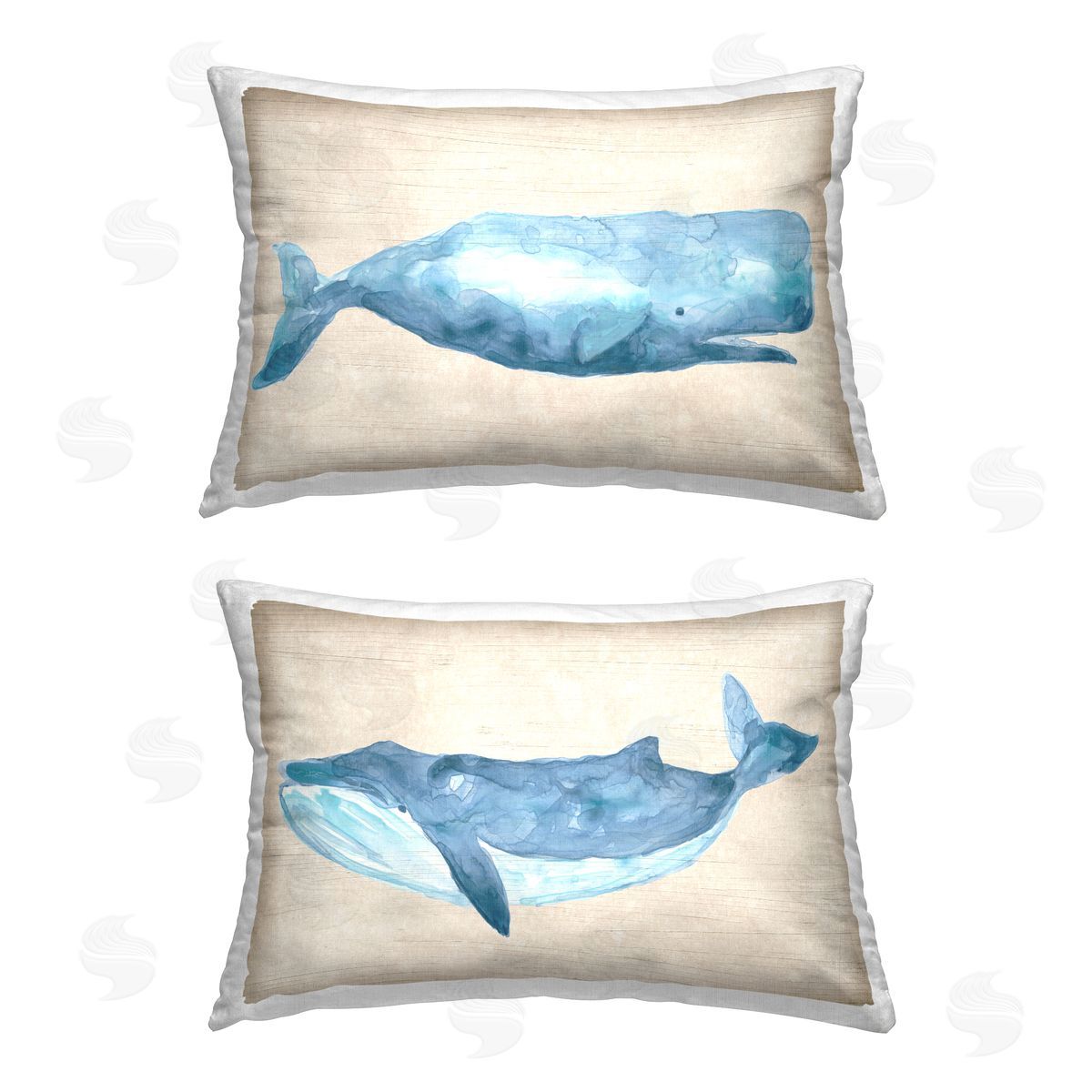 June Erica Vess Blue & Beige Whales Printed Plush Polyester Throw Pillow