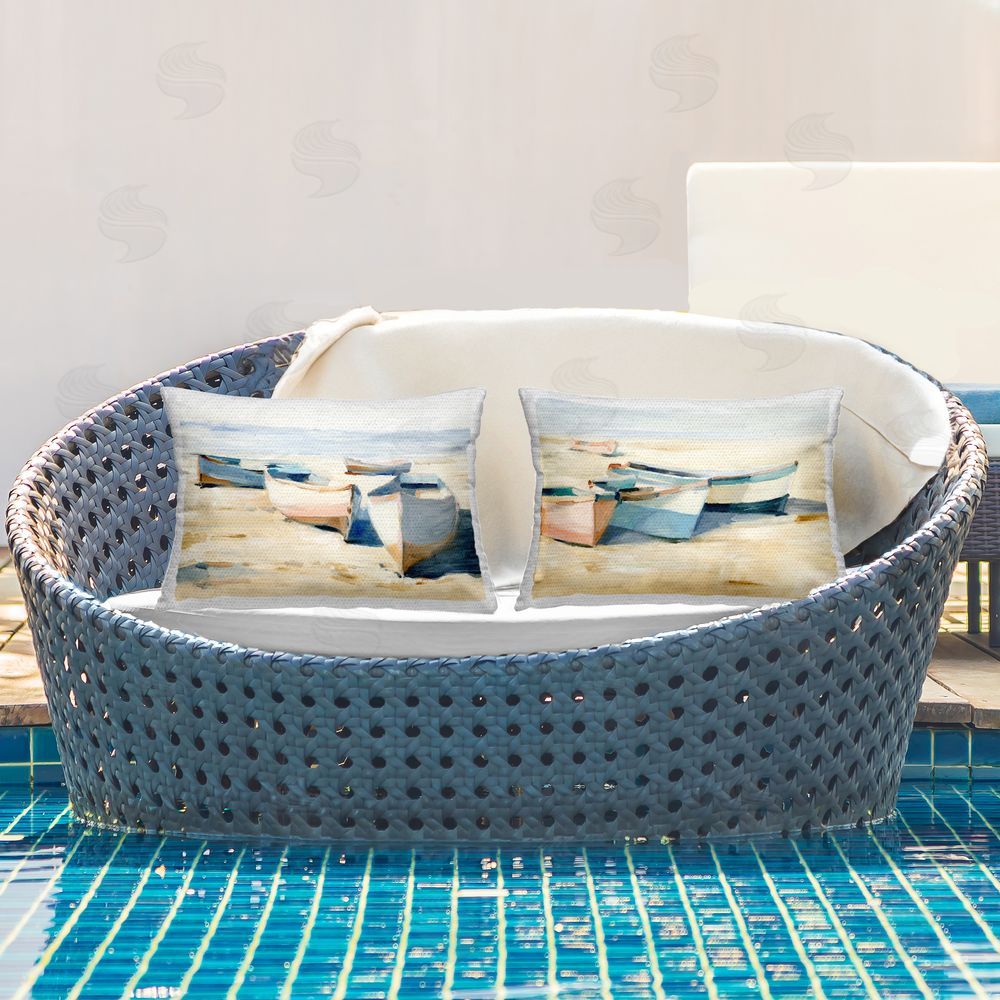 Ethan Harper Maritime Beach Boats Outdoor Quick-Dry Polyester Printed Throw Pillow in Back Yard