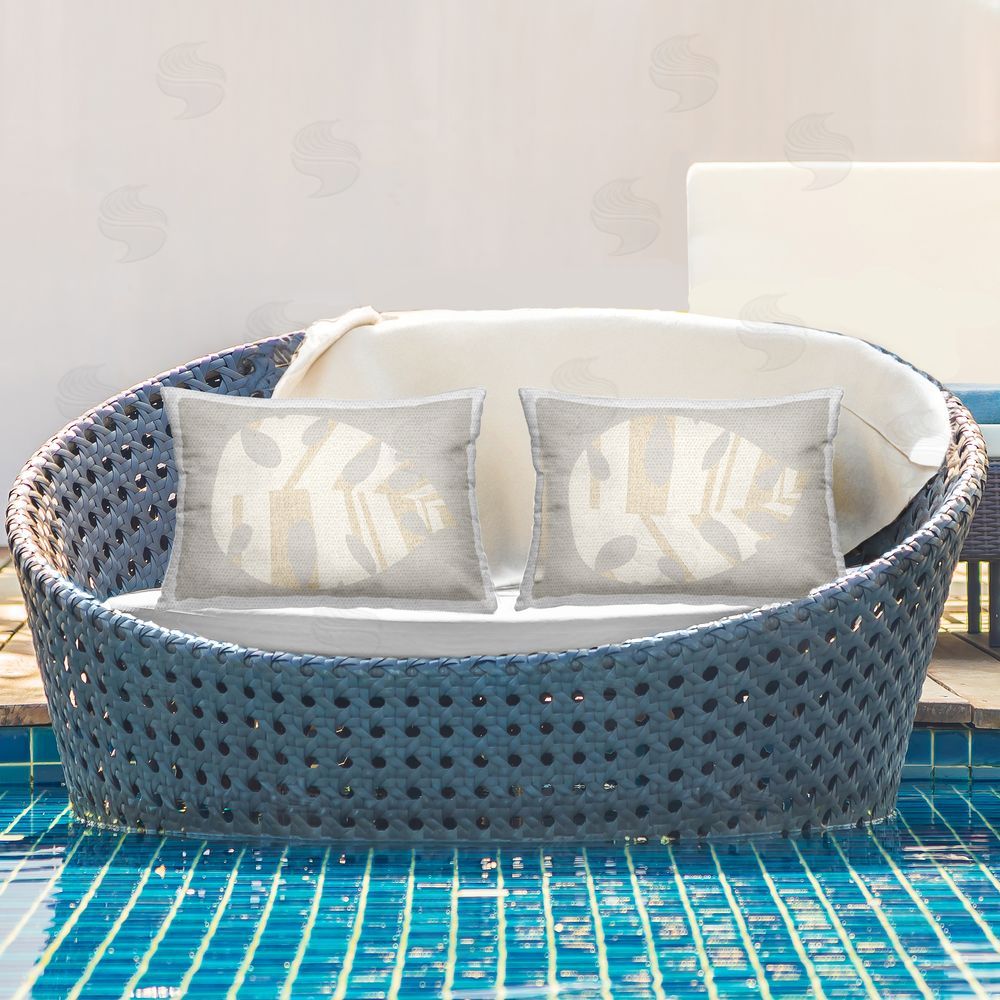 Daphne Polselli Grey Modern Leaves Outdoor Quick-Dry Polyester Printed Throw Pillow in Back Yard