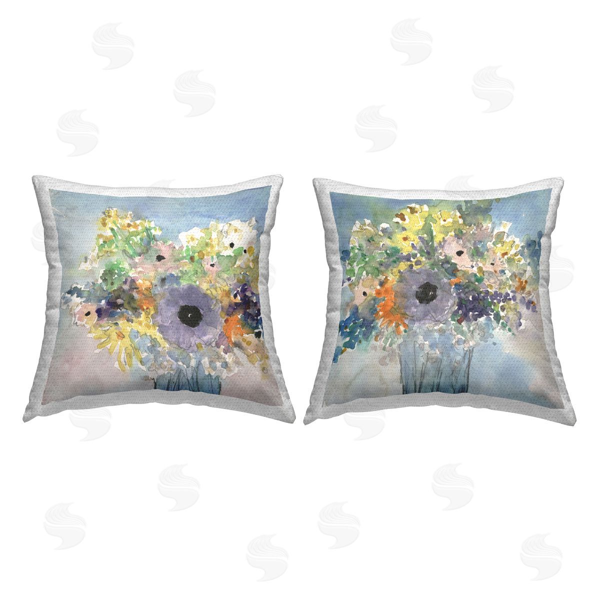 Abstract Flowers Blue Outdoor Printed Pillow, Home Decor by Samuel Dixon