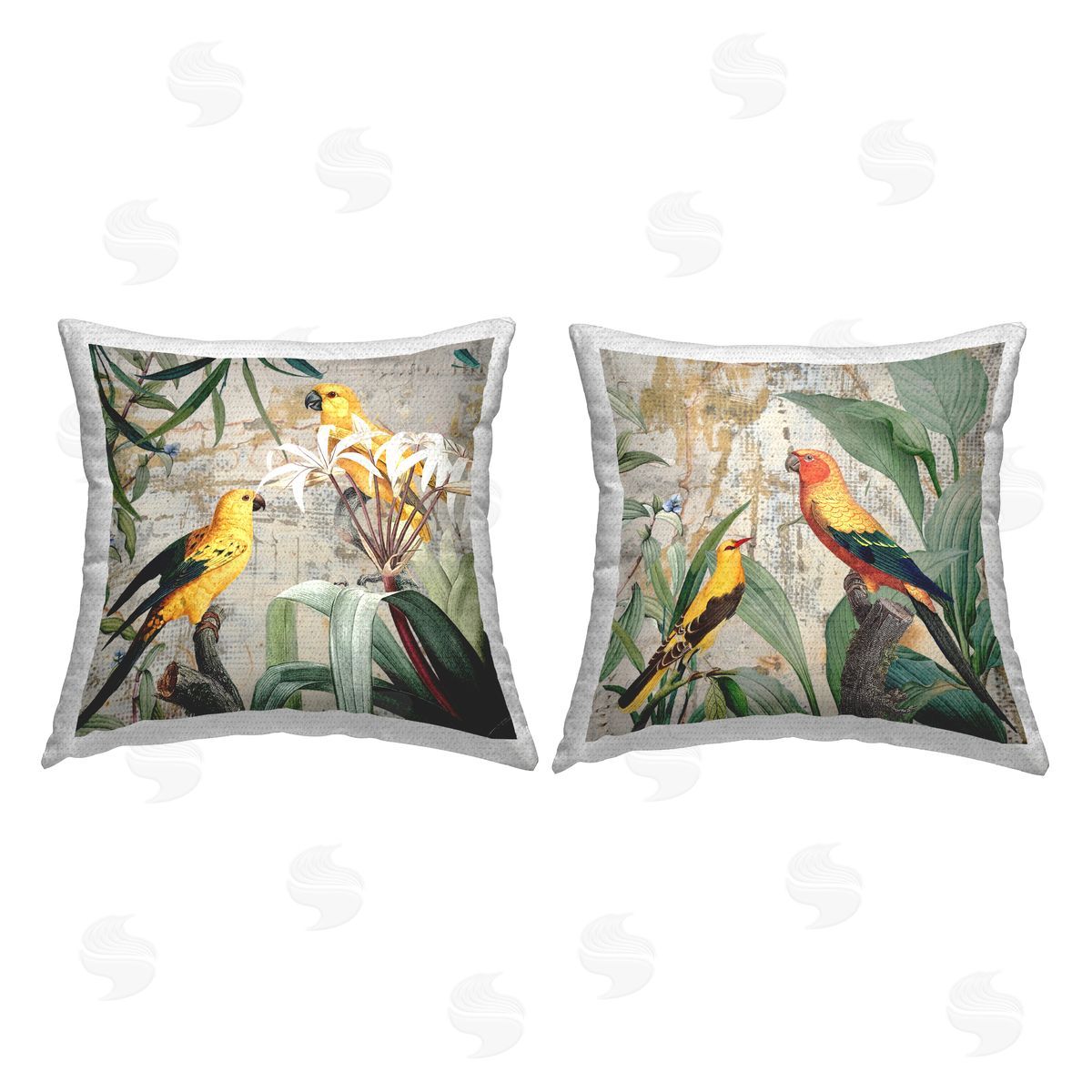 Yellow Parrots & Botanicals Outdoor Printed Pillow, Home Decor by Karen Smith