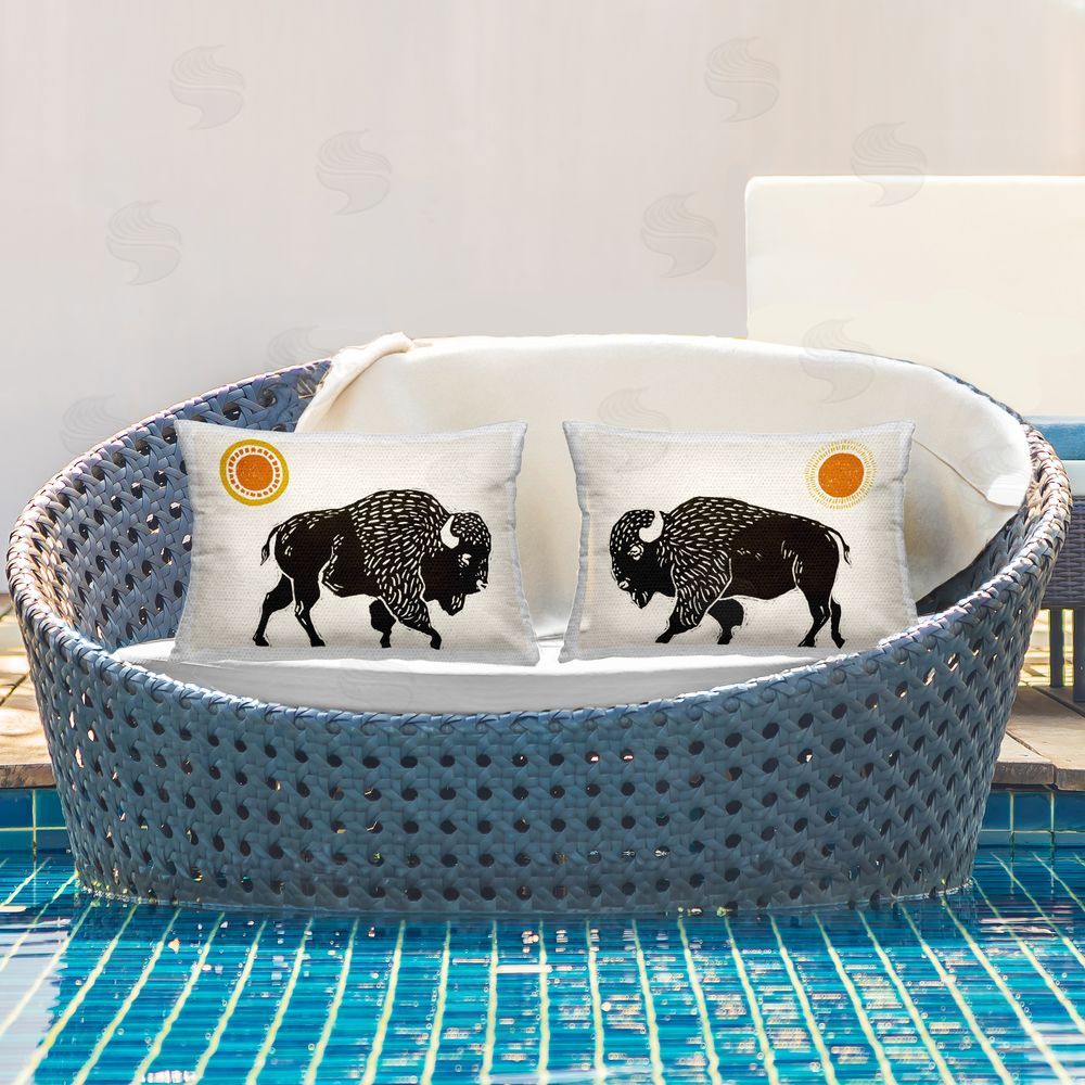 Victoria Barnes Bison & Sun Nature Outdoor Quick-Dry Polyester Printed Throw Pillow in Back Yard