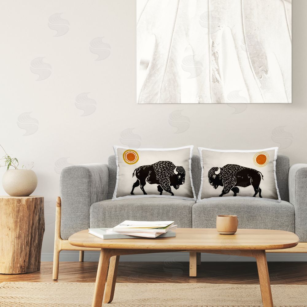 Victoria Barnes Bison & Sun Nature Printed Plush Polyester Throw Pillow On Chair
