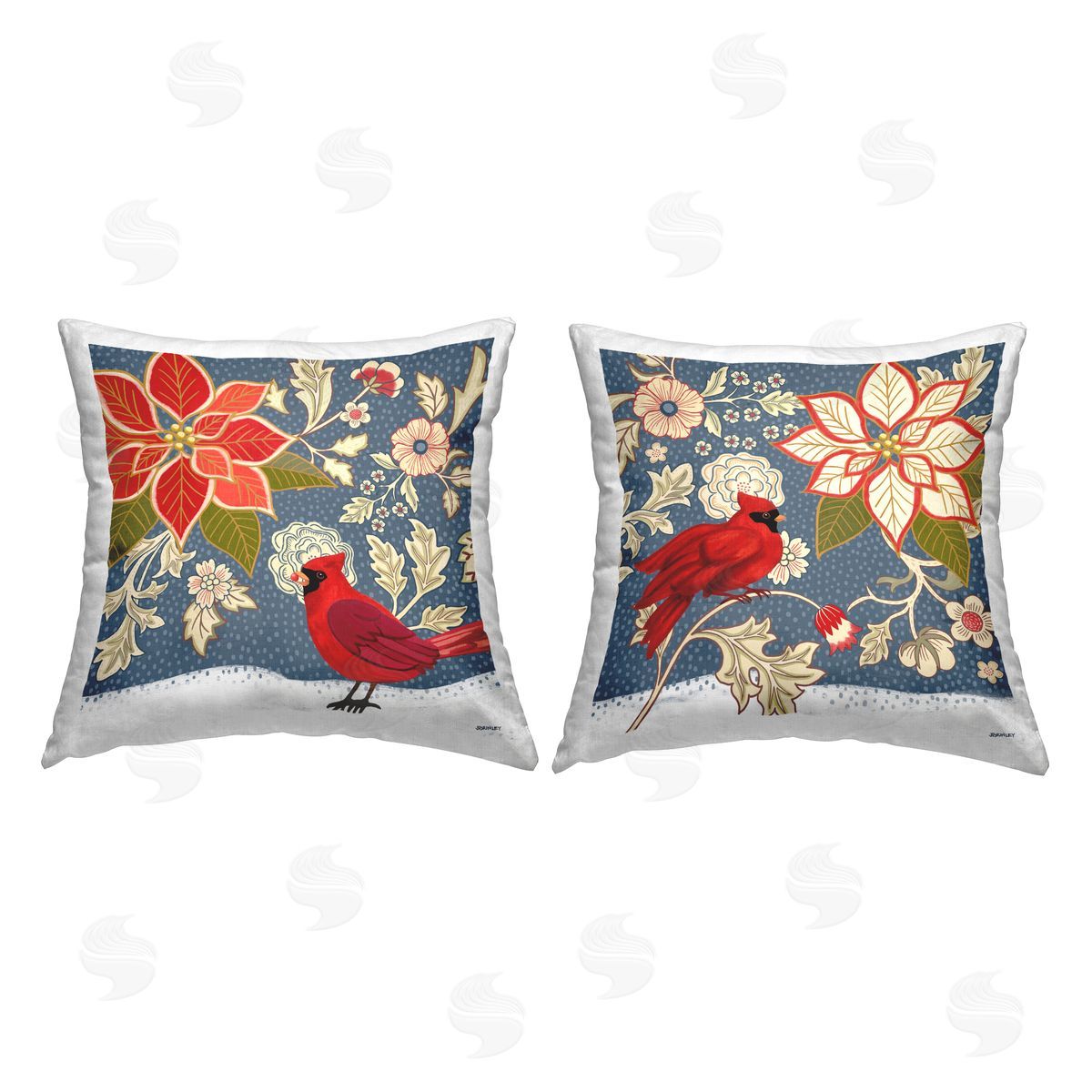 Patterned Cardinals & Florals Decorative Printed Pillow, Home Decor by Jennifer Brinley