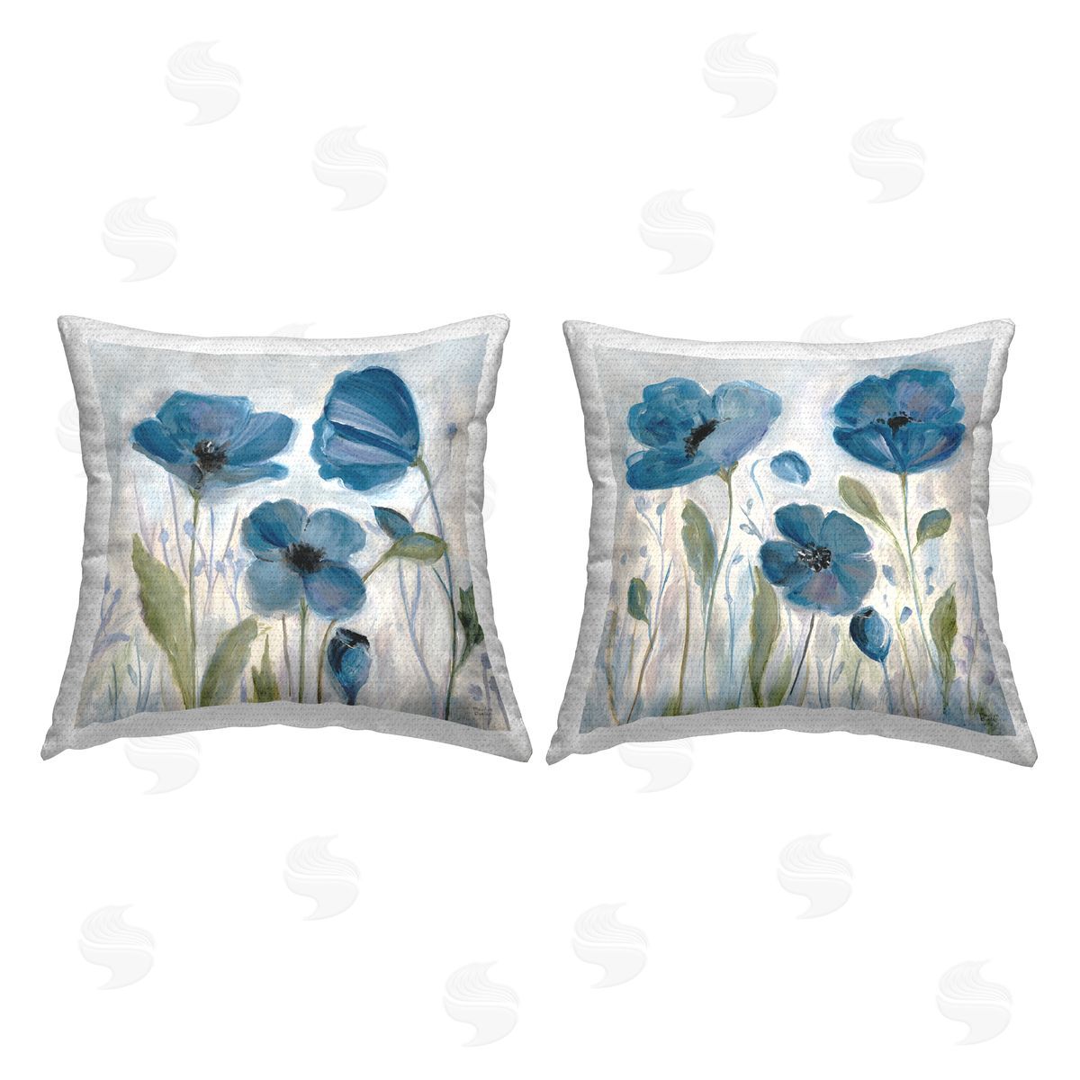 Blue Garden Poppies Outdoor Printed Pillow, Home Decor by Jennifer Brinley