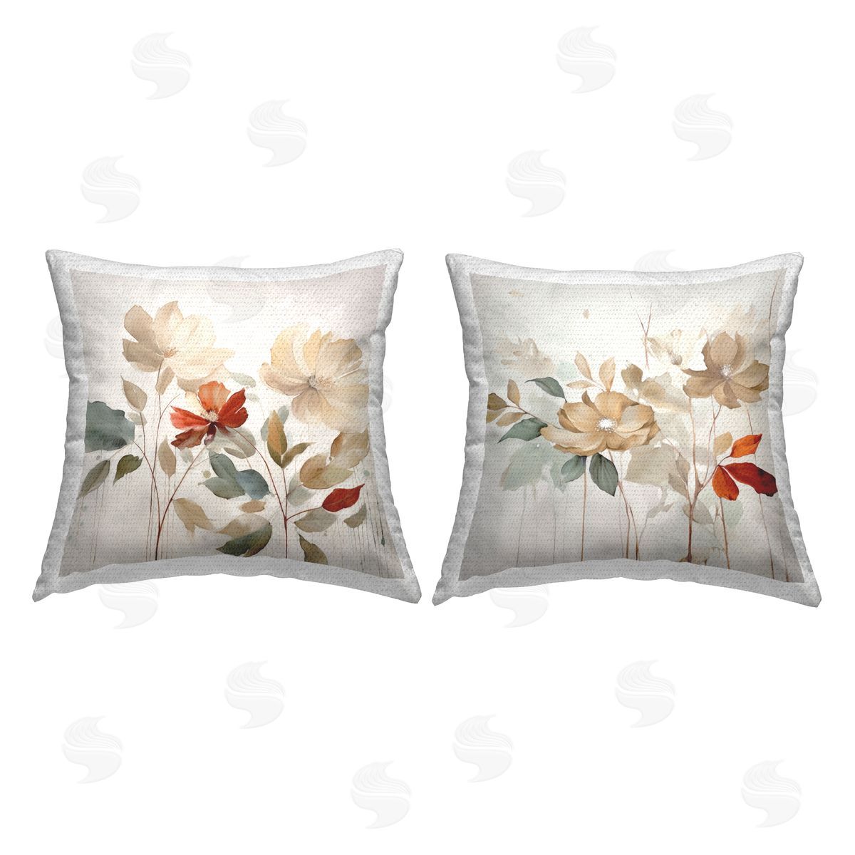 Neutral Blooming Flowers Outdoor Printed Pillow, Home Decor by Jennifer Brinley