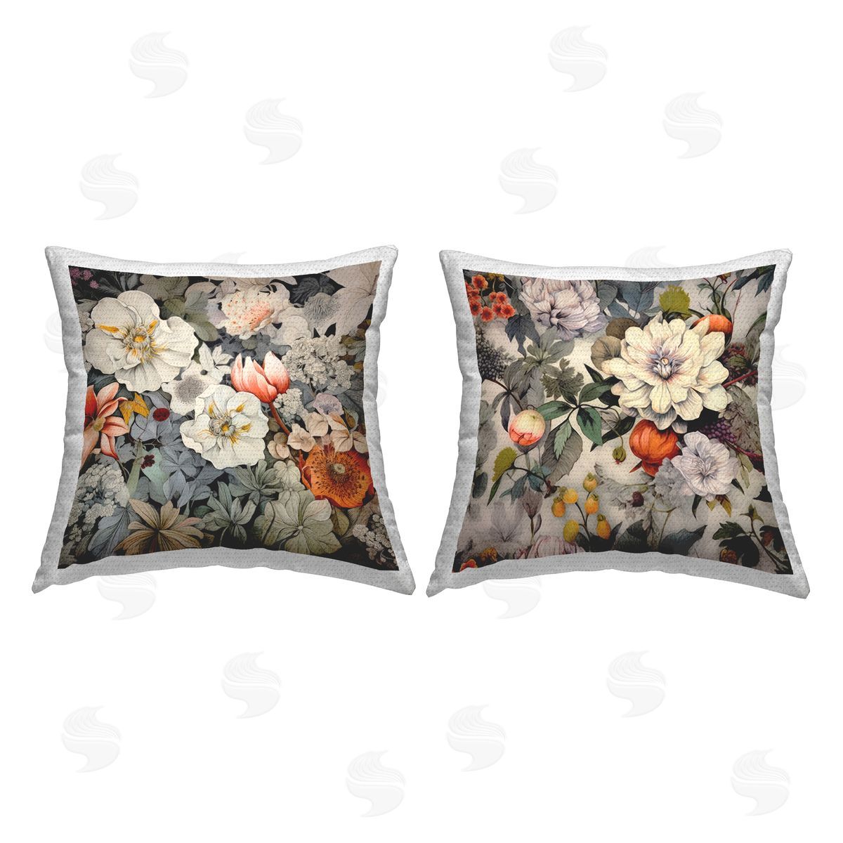 Vintage Patterned Flowers Outdoor Printed Pillow, Home Decor by Jennifer Brinley
