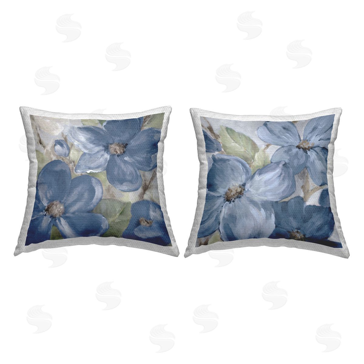 Traditional Blue Flowers Outdoor Printed Pillow, Home Decor by Jennifer Brinley