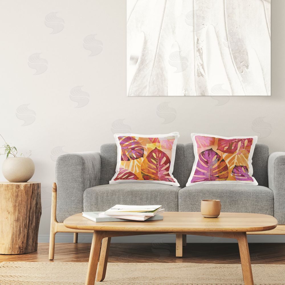 Andrea Haase Tropical Overlapping Leaves Printed Plush Polyester Throw Pillow On Chair