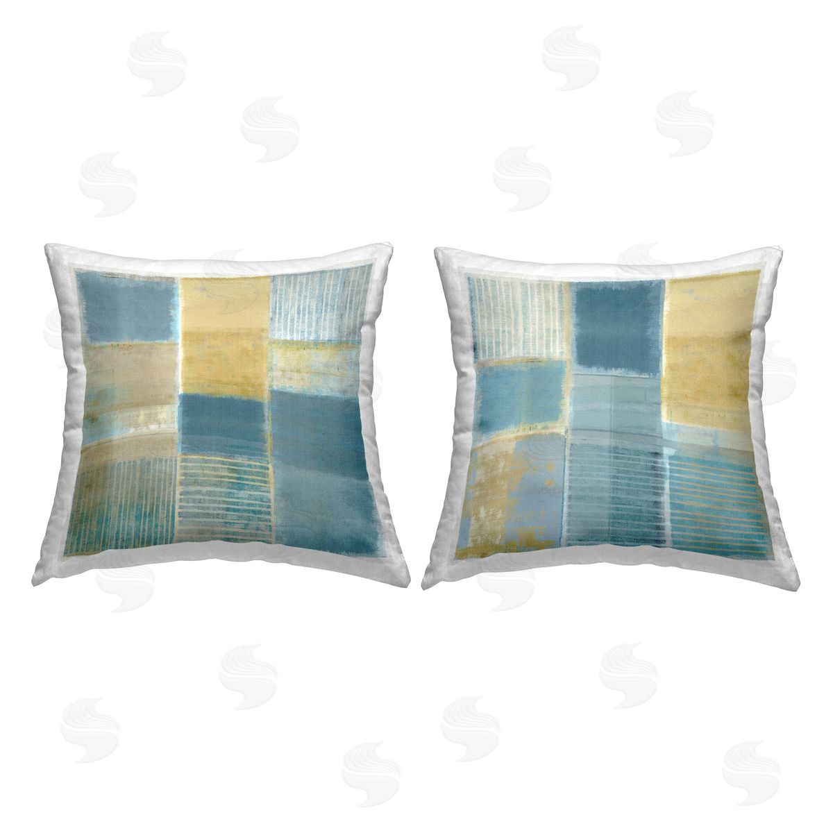 Flora Kouta Blue Rustic Geometrics Printed Plush Polyester Throw Pillow