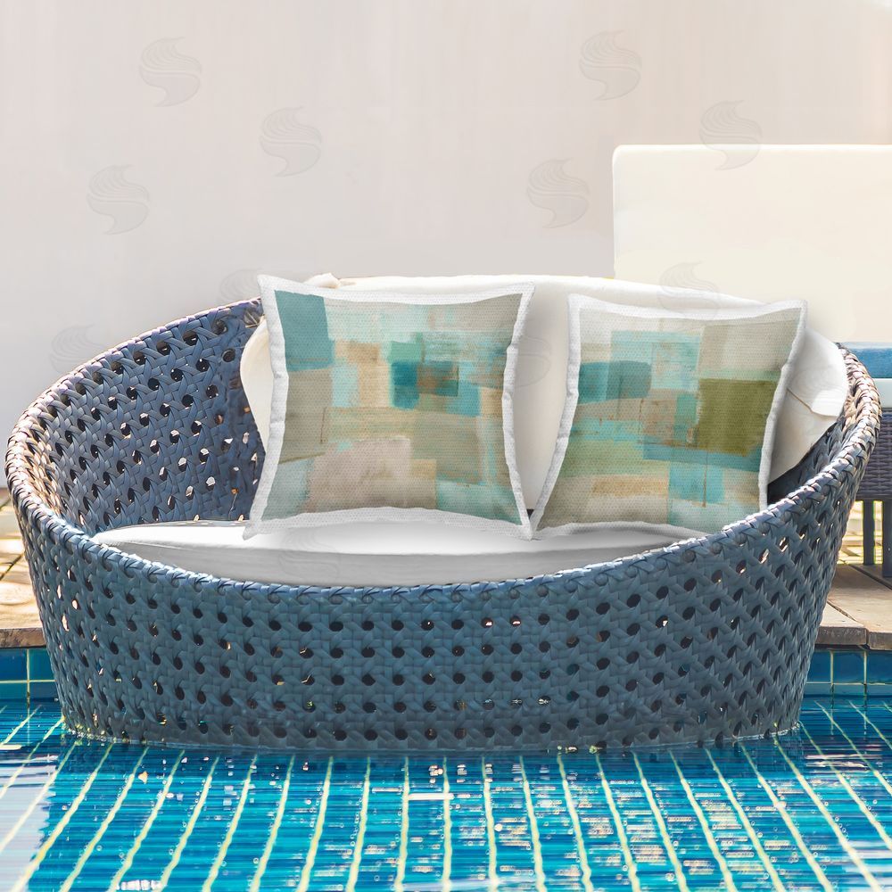 Flora Kouta Abstract Geometric Collage Outdoor Quick-Dry Polyester Printed Throw Pillow in Back Yard