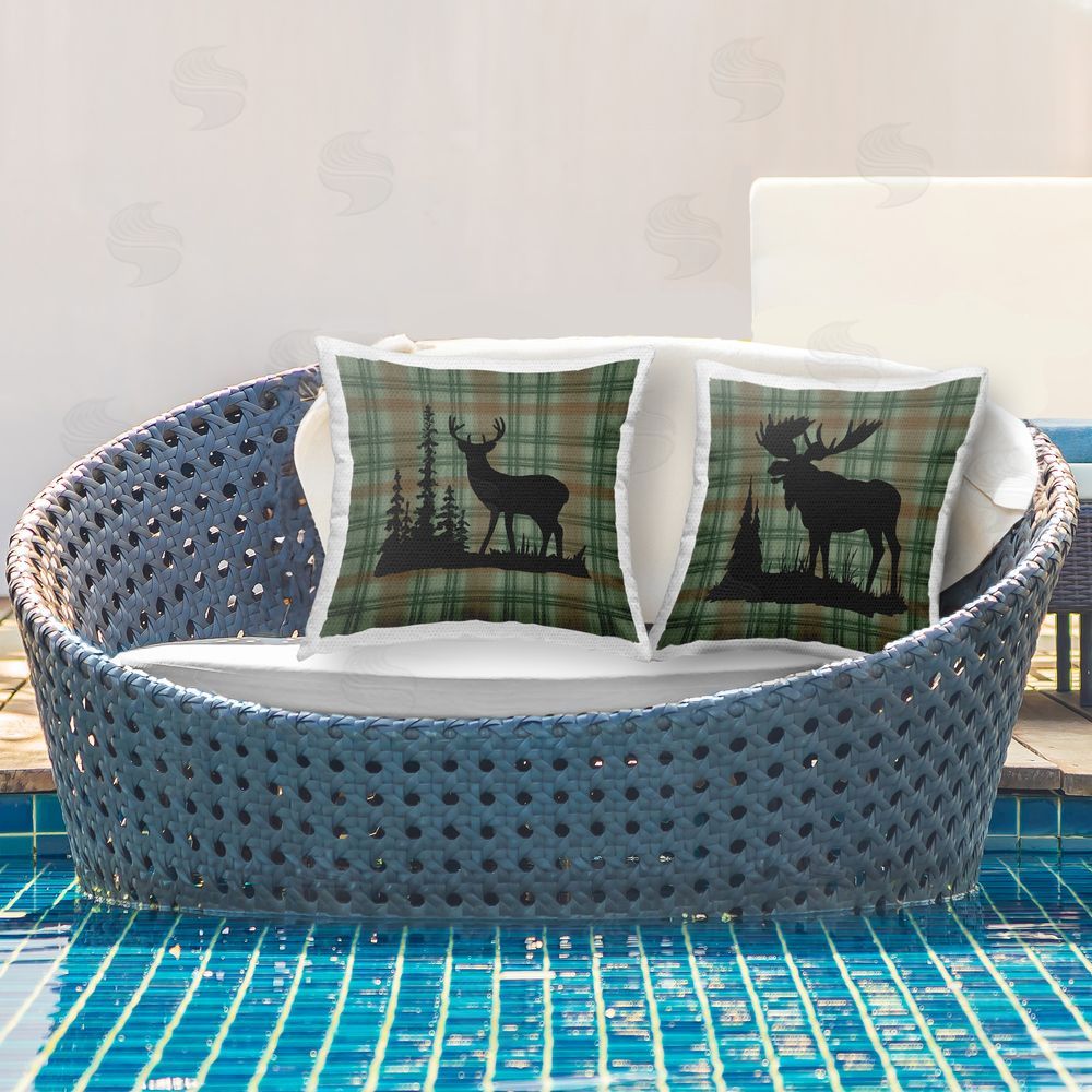 Jacki Frerichs Plaid Woodland Animals Outdoor Quick-Dry Polyester Printed Throw Pillow in Back Yard