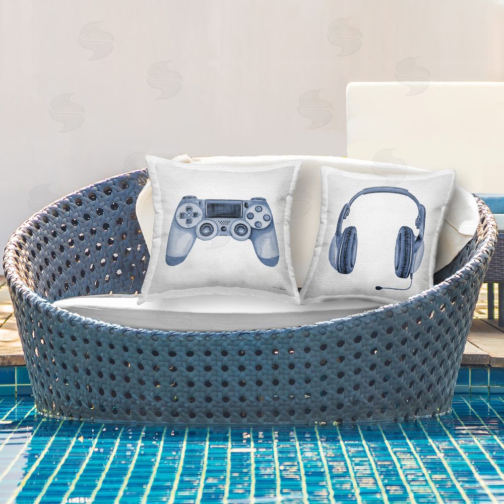 Sharon Kuplack Blue Gaming Accessories Outdoor Quick-Dry Polyester Printed Throw Pillow in Back Yard