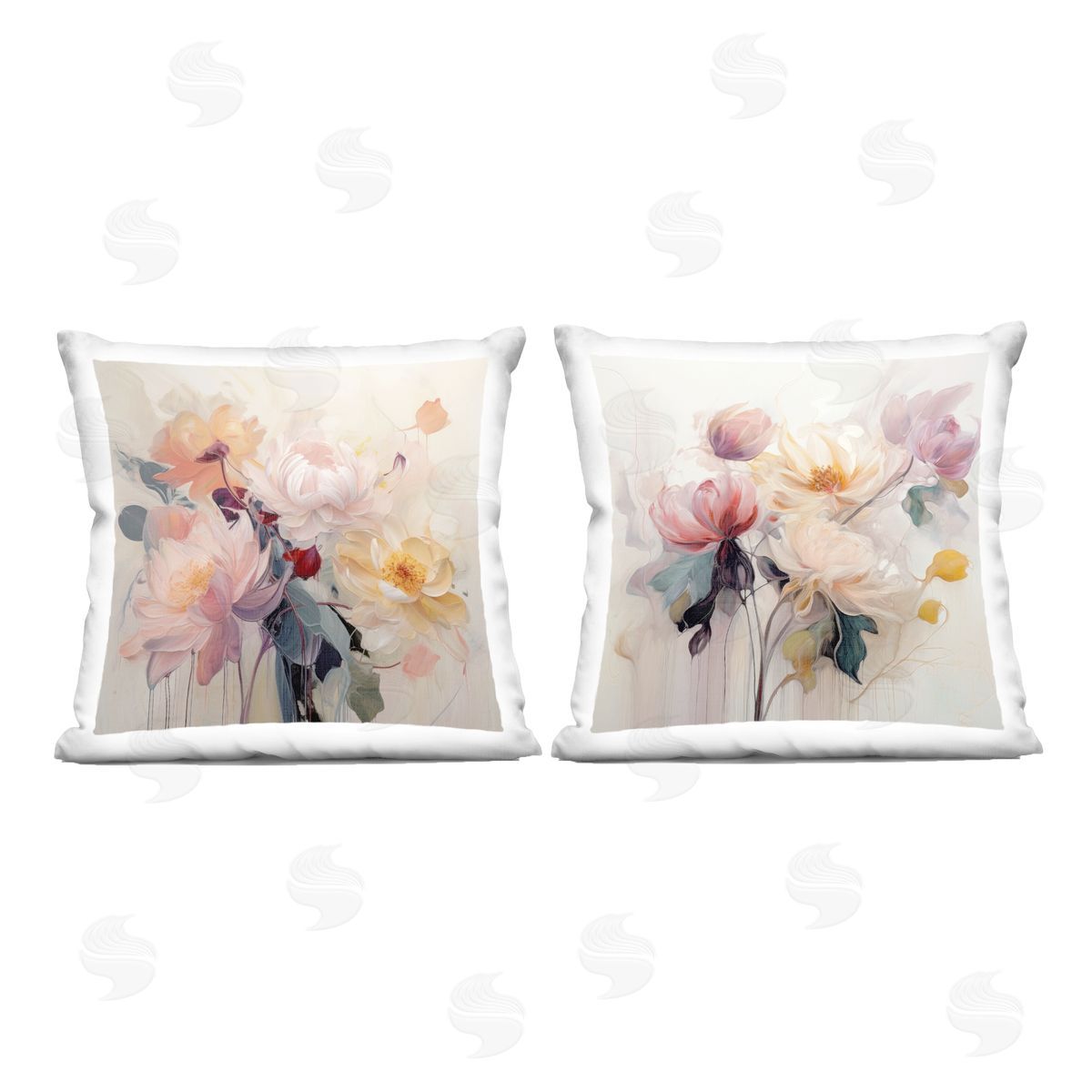 Irena Orlov Traditional Neutral Blossoms Printed Plush Polyester Throw Pillow