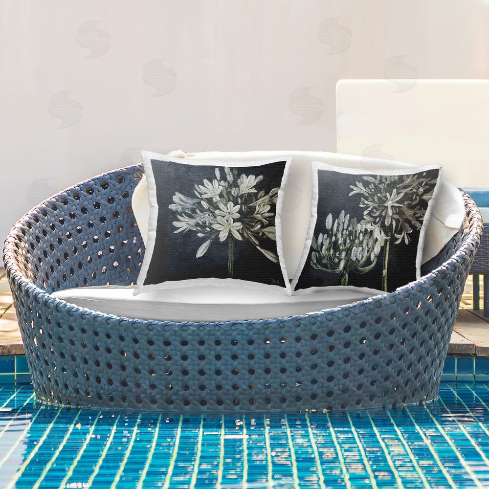 Patricia Pinto Blossoming Flower Stem Botanical Outdoor Quick-Dry Polyester Printed Throw Pillow in Back Yard