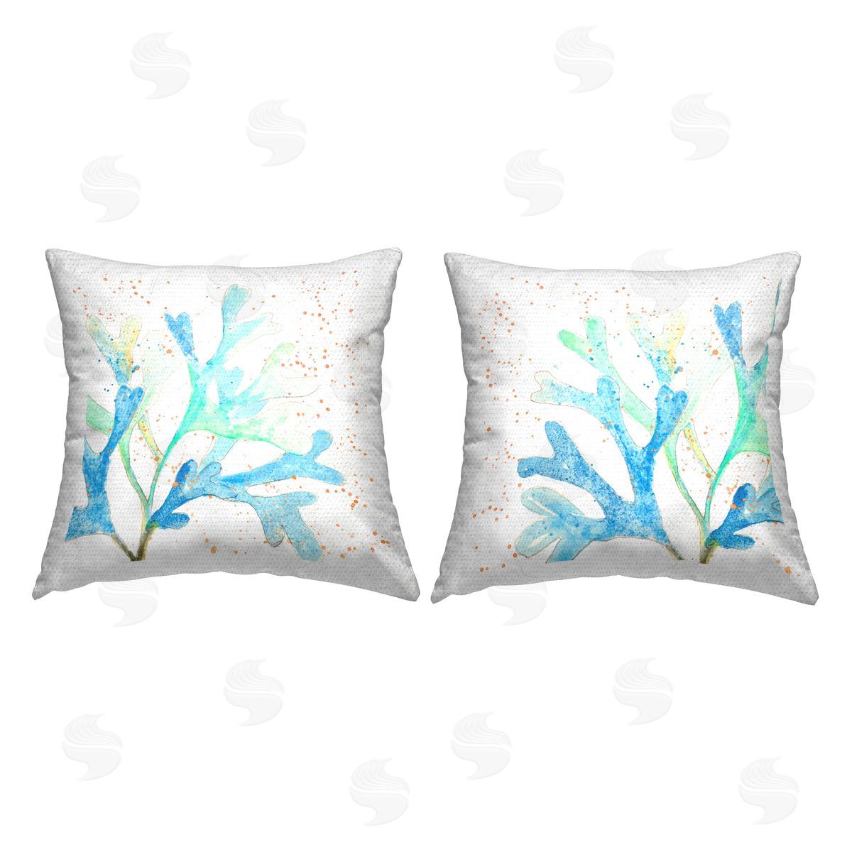 Patricia Pinto Speckled Blue Green Coral  Outdoor Quick-Dry Polyester Printed Throw Pillow