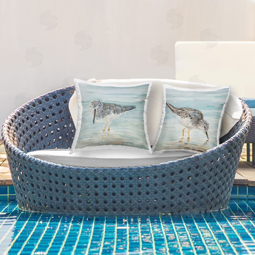 Emma Caroline Piping Plover Shoreline Birds Outdoor Quick-Dry Polyester Printed Throw Pillow in Back Yard